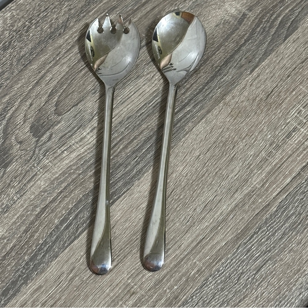 Silver Plate.Salad‎ Serving Set Large Fork and Spoon Italy